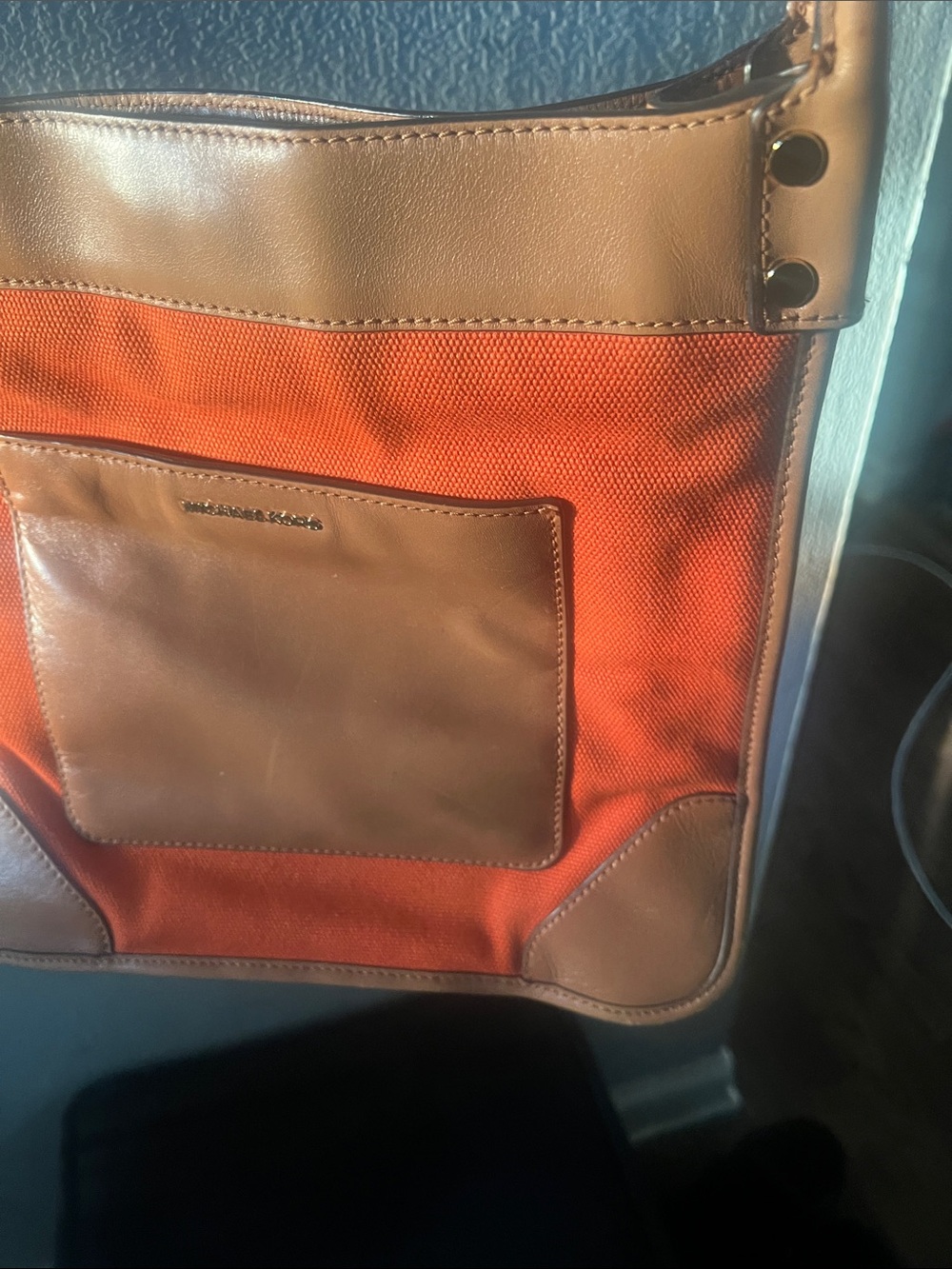 Michael Kors Orange and Tan Leather-Trim Messenger Bag